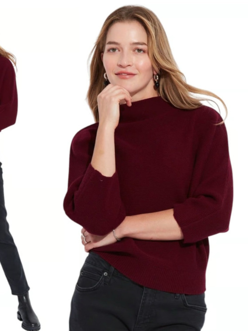 The Reset Rose Red Knit Funnel Neck Sweater